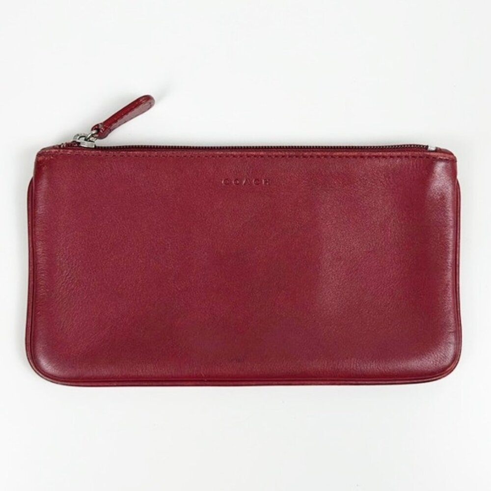 Coach Vintage Red Buttery Soft Leather Zipper Skinny Pouch Wallet
